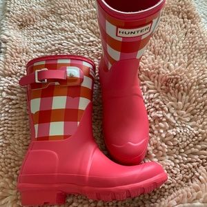 ☔️ HUNTER ☔️ pink/white/plaid rain boots ,worn 1x